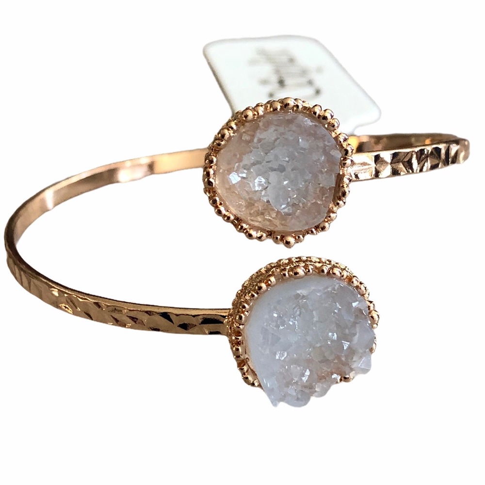 Light grey faux Druzy gold bracelet